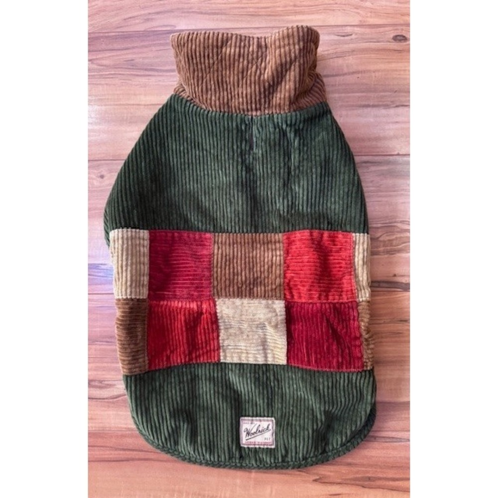 Woolrich Pet Corduroy Patchwork Dog Coat‎ Turtleneck Green Brown Red Tan Size L